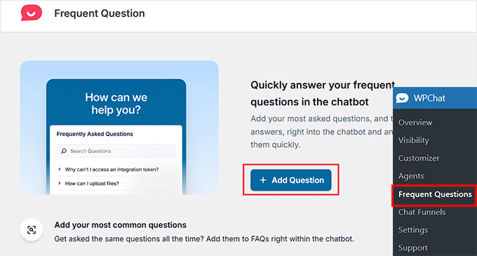 Click the Add Question button in WPChat Click the Add Question button in WPChat