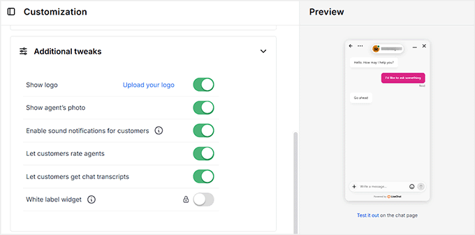 Configure additional tweaks in LiveChat Configure additional tweaks in LiveChat