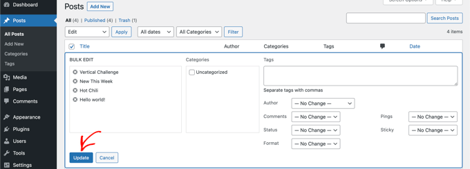 Uppdatera alla inlägg i massor