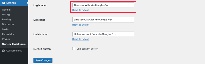 Puoi personalizzare le etichette dei pulsanti e il pulsante