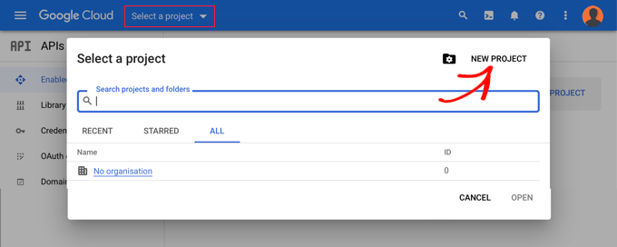 Crea un nuovo progetto nella Google Developers Console
