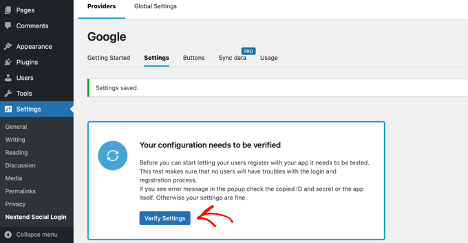 Fai clic su Verifica impostazioni per assicurarti che l'app Google funzioni correttamente