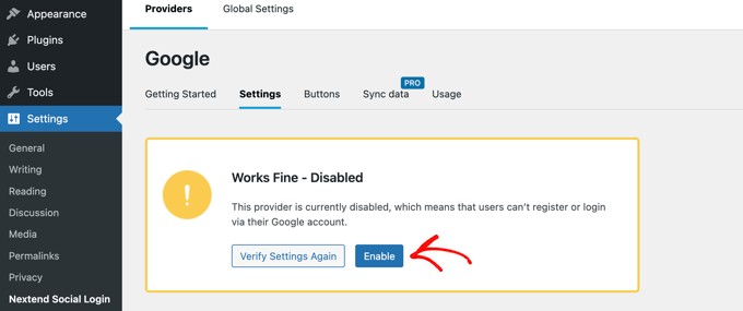 Dovresti vedere una notifica che dice 'Funziona bene - Disabilitato'