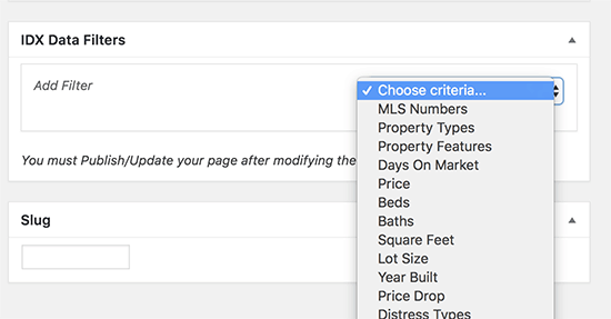 IDX data filters IDX data filters
