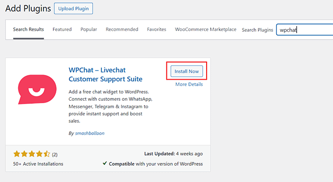 Install and activate the WPChat plugin Install and activate the WPChat plugin