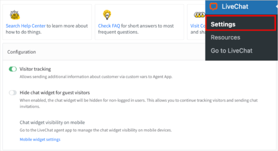 LiveChat-Einstellungen LiveChat-Einstellungen