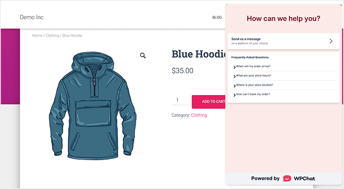 Podgląd widżetu czatu WPChat