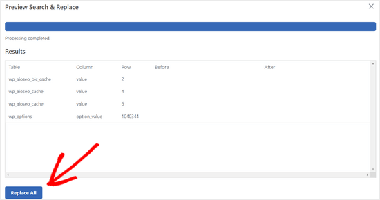 Klicken Sie auf die Schaltfläche Alle ersetzen Klicken Sie auf die Schaltfläche Alle ersetzen