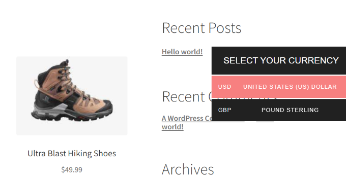 WooCommerce currency converter preview WooCommerce currency converter preview