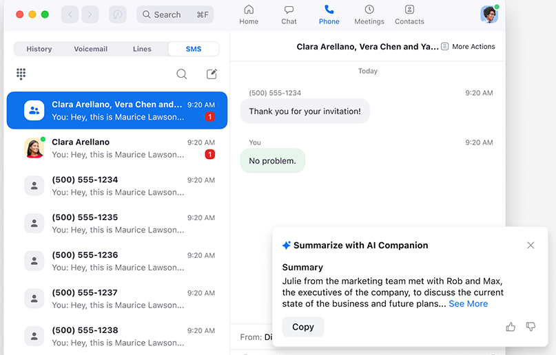 Zoom Phone calls screen