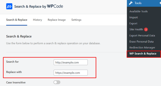 Suchen und Ersetzen URLs in die Such- und Ersetzungsfelder eingeben