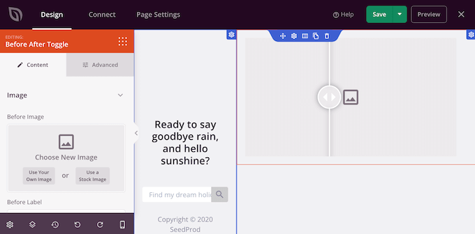SeedProd's before and after toggle settings SeedProd's before and after toggle settings