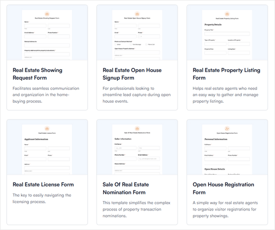 WPForms form templates for real estate