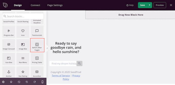 The SeedProd before and after toggle block The SeedProd before and after toggle block