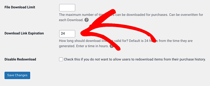 Set download link expiration in EDD