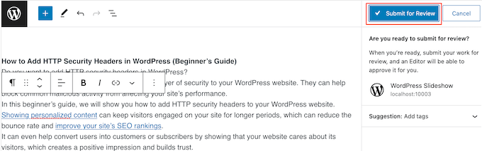 Submitting a post for editorial review Submitting a post for editorial review