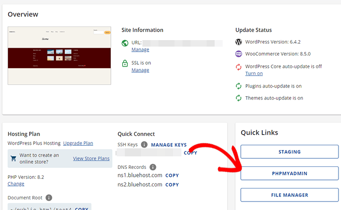 phpMyAdmin link in Bluehost phpMyAdmin link in Bluehost