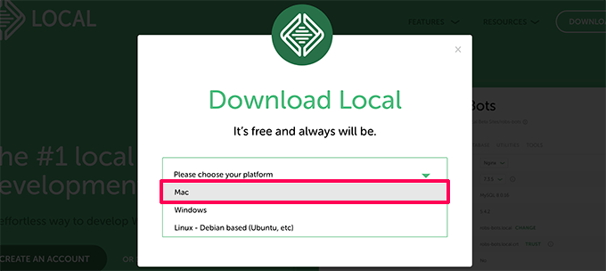 Choose Mac as your platform Choose Mac as your platform