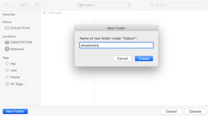 Creating a new folder for local WordPress Creating a new folder for local WordPress