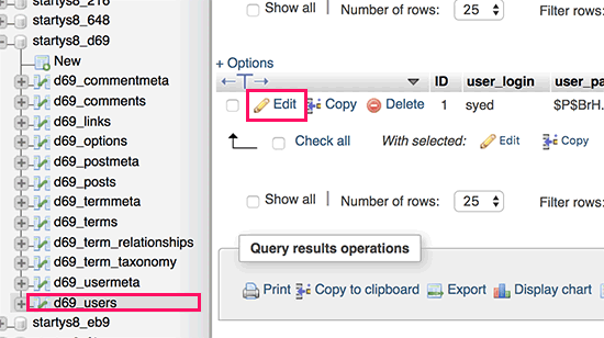 edit user account via phpMyAdmin edit user account via phpMyAdmin