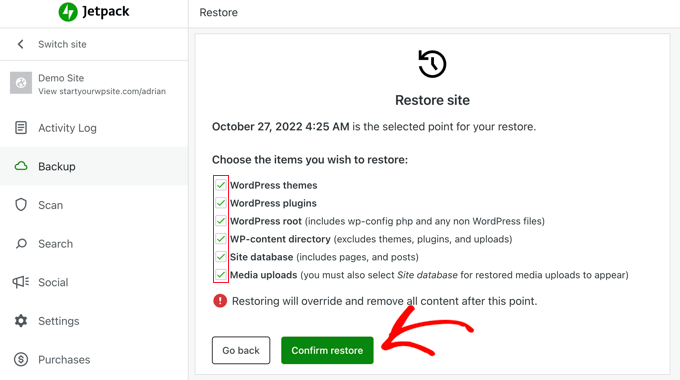 Select the Items You Wish to Restore Select the Items You Wish to Restore