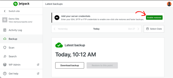 Enable Restores in Jetpack Backup Enable Restores in Jetpack Backup