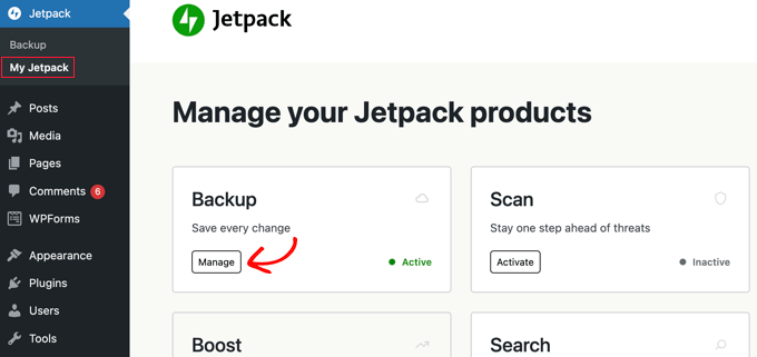 Click the 'Manage' Button Under Backup Click the 'Manage' Button Under Backup