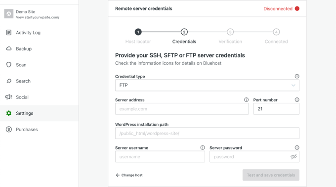 Fill in Your Remote Server Credentials Fill in Your Remote Server Credentials
