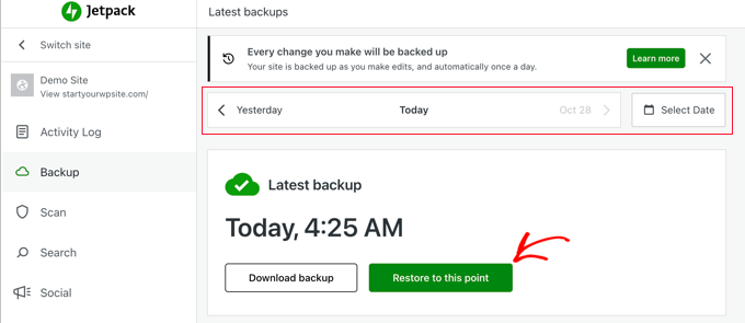 Click the 'Restore to This Point' Button Click the 'Restore to This Point' Button