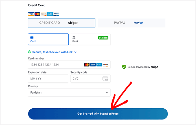 MemberPress Payment details
