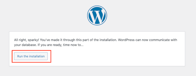 Running the WordPress installation Running the WordPress installation