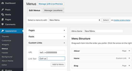 Add click-to-call link to navigation menu Add click-to-call link to navigation menu