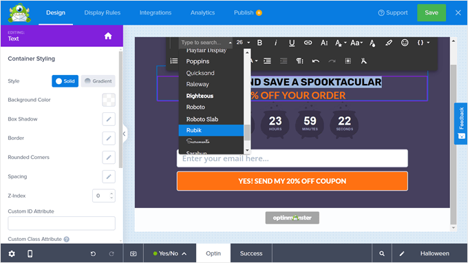 Personalizzazione del popup di Halloween in OptinMonster