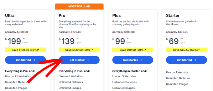Imagely plans and pricing page