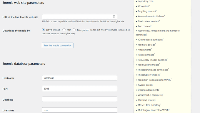 Fornisci le informazioni del tuo sito web Joomla