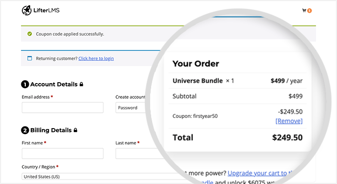 LifterLMS checkout page