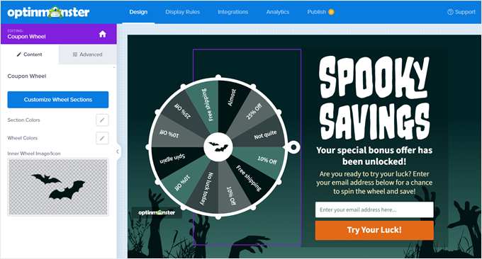 Ruota della fortuna di Halloween di OptinMonster