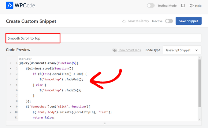 Enter a jQuery/JavaScript snippet into WPCode Enter a jQuery/JavaScript snippet into WPCode