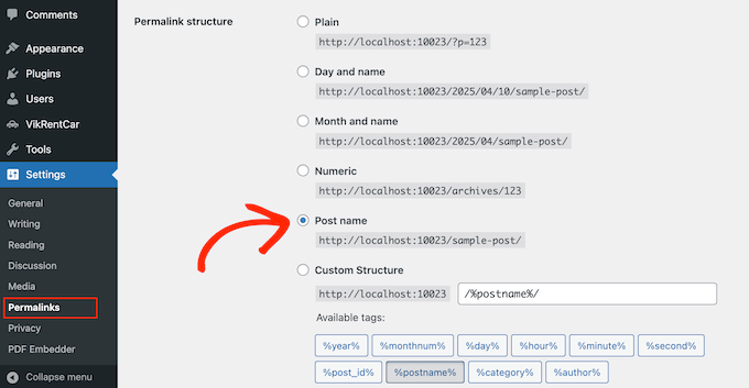 Setting your WordPress permalink structure