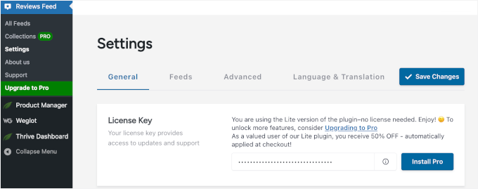 Verifying the Reviews Feed Pro plugin's license key Verifying the Reviews Feed Pro plugin's license key