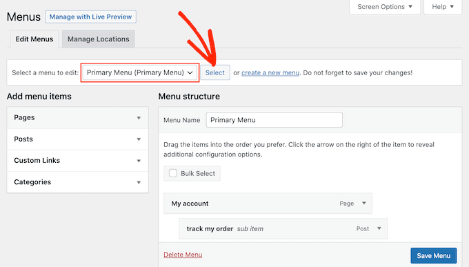 Editing a menu on your website or blog Editing a menu on your website or blog