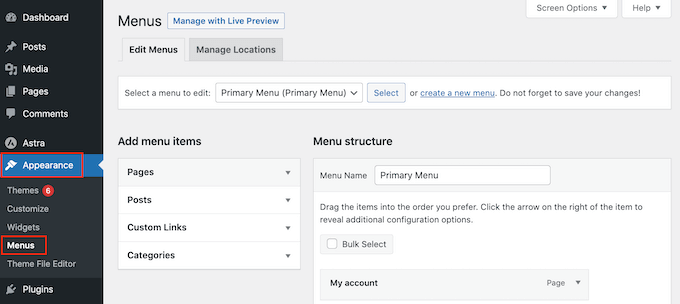 Editing a WordPress navigation menu Editing a WordPress navigation menu