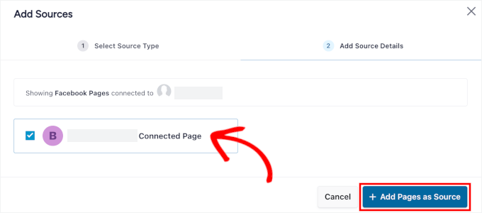 Choose the Facebook page to add to Reviews Feed Pro