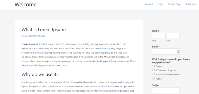 Client feedback form preview in sidebar Client feedback form preview in sidebar