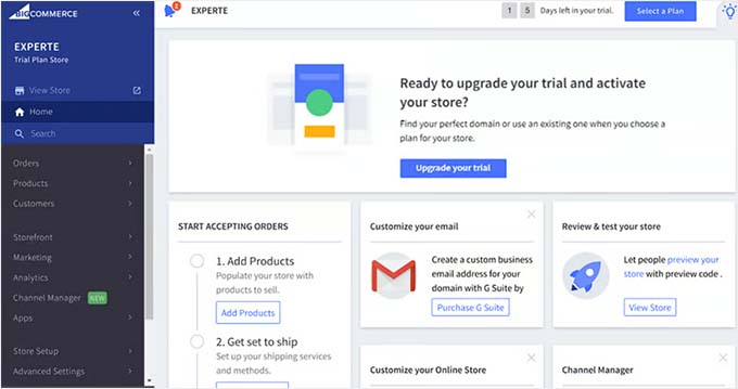 BigCommerce dashboard