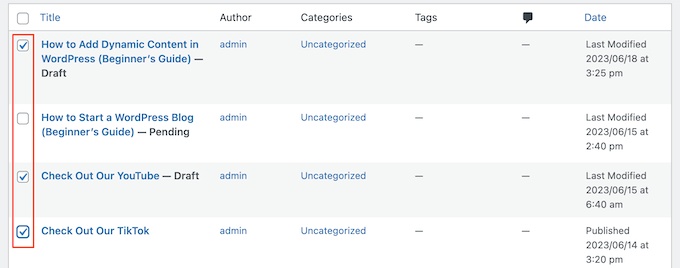 WordPressブログ投稿の一括削除