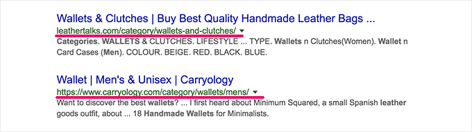 Category pages appearing in search results
