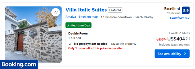 Scarcity example from Booking.com Scarcity example from Booking.com