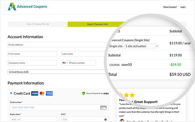 The Advanced Coupons discount has been automatically applied at the checkout The Advanced Coupons discount has been automatically applied at the checkout