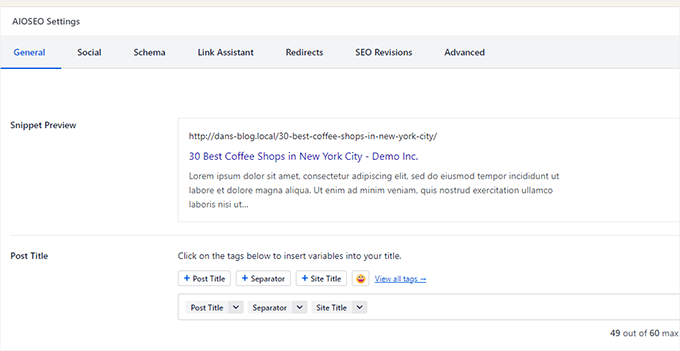 All in One SEO settings example All in One SEO settings example